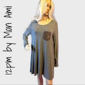 12pm by Mon Ami Gray Long sleeve dress
Bronze/gold sequin chest pocket